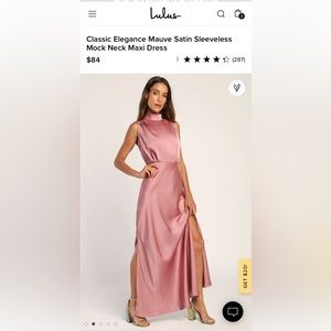 NEW W/ TAGS: Lulu’s Mauve Satin Sleeveless Dress (Sz M)